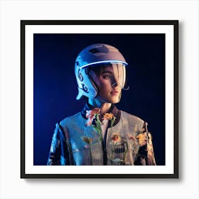 Firefly Futuristic Helmet Portrait With Glowing Plant And Floral Shirt 55432 Art Print