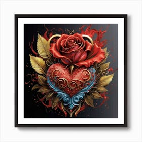 Heart and beautiful red rose 8 Art Print