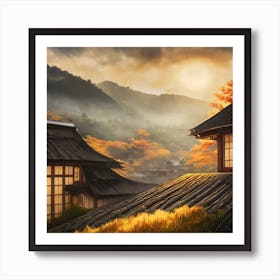 Firefly Rustic Rooftop Japanese Vintage Village Landscape 11419 Art Print