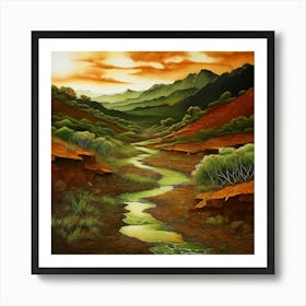 Watercolor Landscape Earthy Tones Art Print