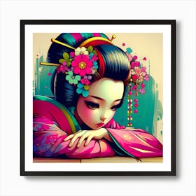 Young Comic Style Geisha Color Portrait Illustration Art Print