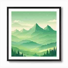 Misty mountains background in green tone 208 Art Print