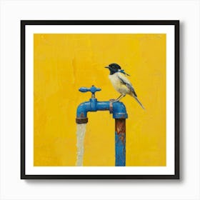 Bird On A Faucet 6 Art Print