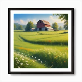 Red Barn In A Field Art Print