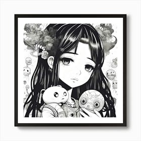 Anime Girl Holding Teddy Bears 1 Art Print