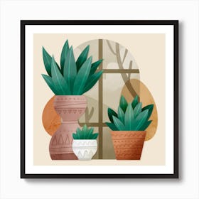 Houseplants by the Window Watercolor Art Print