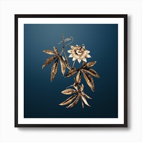Gold Botanical Blue Passionflower on Dusk Blue n.4539 Art Print