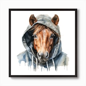 Watercolour Cartoon Horse In A Hoodie 2 Art Print