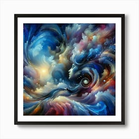 Dreaming Woman In The Clouds Art Print