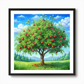 Apple Tree In A Green Meadow Art Print