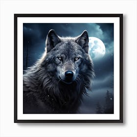 Wolf At Night Art Print