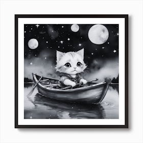 Cat In A Boat 10 Art Print