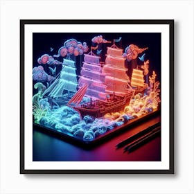 Luminous sailboats amid thick smoke 7 Art Print