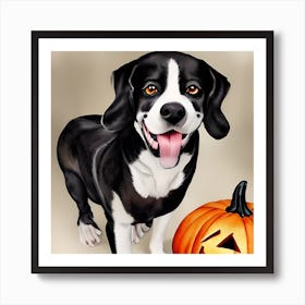 A Dog And His Pumpkin Art Print