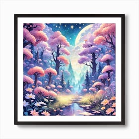 A Fantasy Forest With Twinkling Stars In Pastel Tone Square Composition 396 Art Print