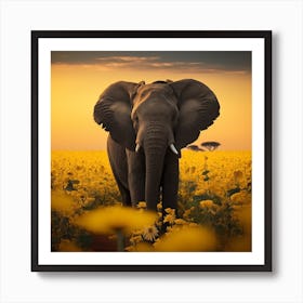 Elephant In The Field Art Print