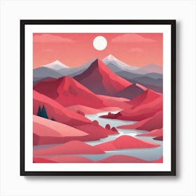 Misty mountains background in red tone 16 Art Print