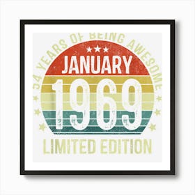 54th Birthdays Retro 54 Years Old Vintage January 1969 Art Print