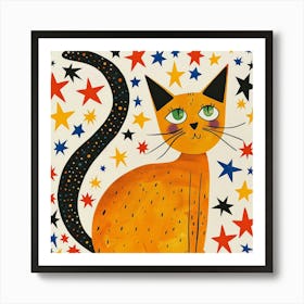 Orange Cat With Stars 1 Art Print