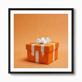 Gift Box On Orange Background 1 Art Print