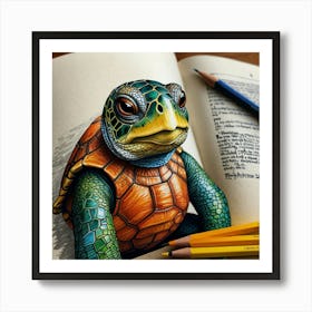 Turtle In A Book Art Print