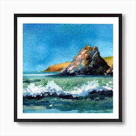 Watercolor Of Cliffs And Waves Art Print