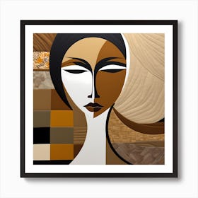 Patchwork Quilting Abstract Face Art with Earthly Tones, American folk quilting art, 1223 Art Print