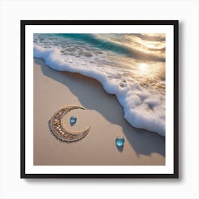 Crescent Moon On The Beach Art Print