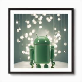 Porcelain And Hammered Matt Green Android Marionette Showing Cracked Inner Working, Tiny White Flowe (1) Art Print