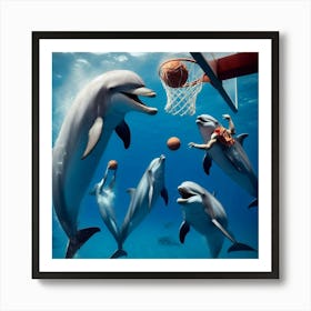Dolphins Playing Basketball 2 Art Print