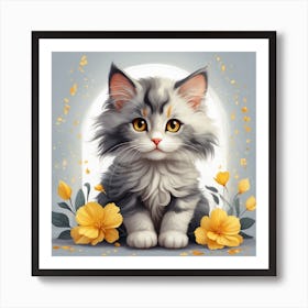 Kitty With Flowers Art Print