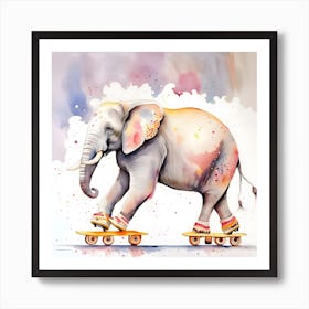 Rollerskating Elephant Art Print