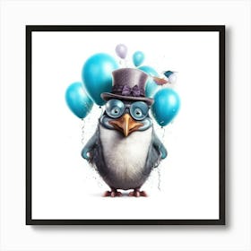 Penguin With Balloons 2 Art Print