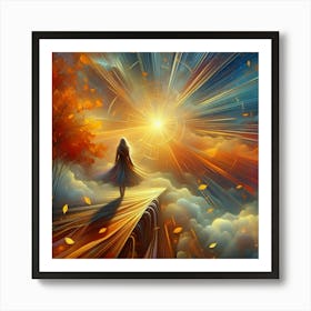 Woman Walking On A Bridge Art Print