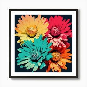 Andy Warhol Style Pop Art Flowers Chrysanthemum 4 Square Art Print