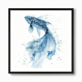 Blue Betta Fish Watercolor Painting Art Print