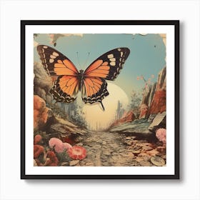 Butterfly In The Desert Vintage Scrapbook 1 Art Print