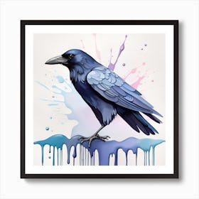 Crow Watercolor Dripping 2 Art Print