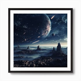 Space Landscape With Planets Art Print