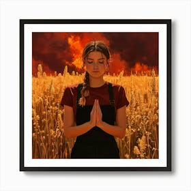 Woman Praying In A Wheat Field Art Print