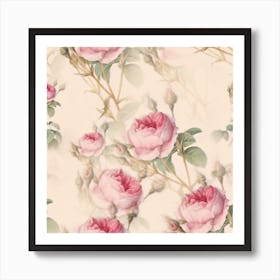 Roses Plants Vintage Retro Flowers Pattern Art Print