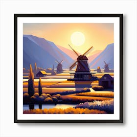 Landscape With Windmills Art Print