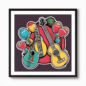 Mexican Guitar And Maracas Sticker 2d Cute Fantasy Dreamy Vector Illustration 2d Flat Centere (53) Art Print