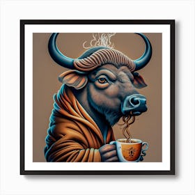 Buffalo and Coffee harmony, digital art Art Print