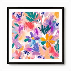 Vibrant Floral Brushstroke Pattern Art Print