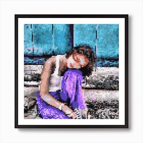 Girl Sitting On Steps By Person Art Print