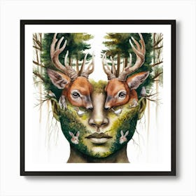 Woman With Deer On Her Head Art Print