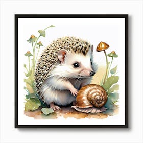 Hedgehog And Snail Artwork For Kids Art Print