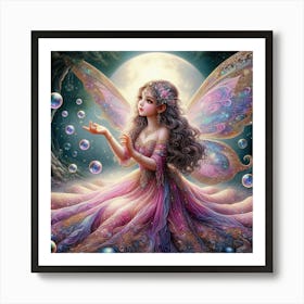 Fairy Child Plyaing With Bubbles 3 Art Print