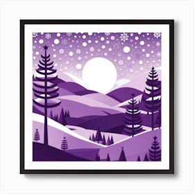 Purple Christmas Night, Christmas concept art, Christmas vector art, Vector Art, Christmas art, Christmas, moon night landscape Art Print